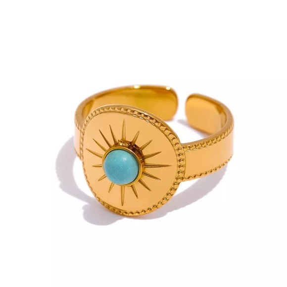18K Gold Plated Natural Tianhe Stone Sun Ring - Picture 2 of 11